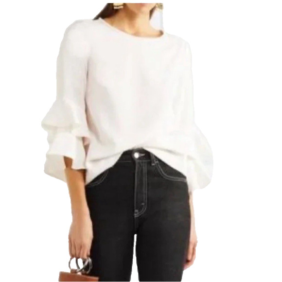 J. Crew Lana Blouse Women Size 6 Tiered Ruffled Bell Sleeve Ivory Classic - Picture 5 of 10